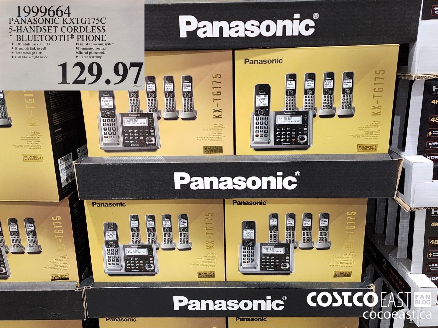 1999664 PANASONIC KXTG175C 5-HANDSET CORDLESS BLUETOOTH PHONE $129.97