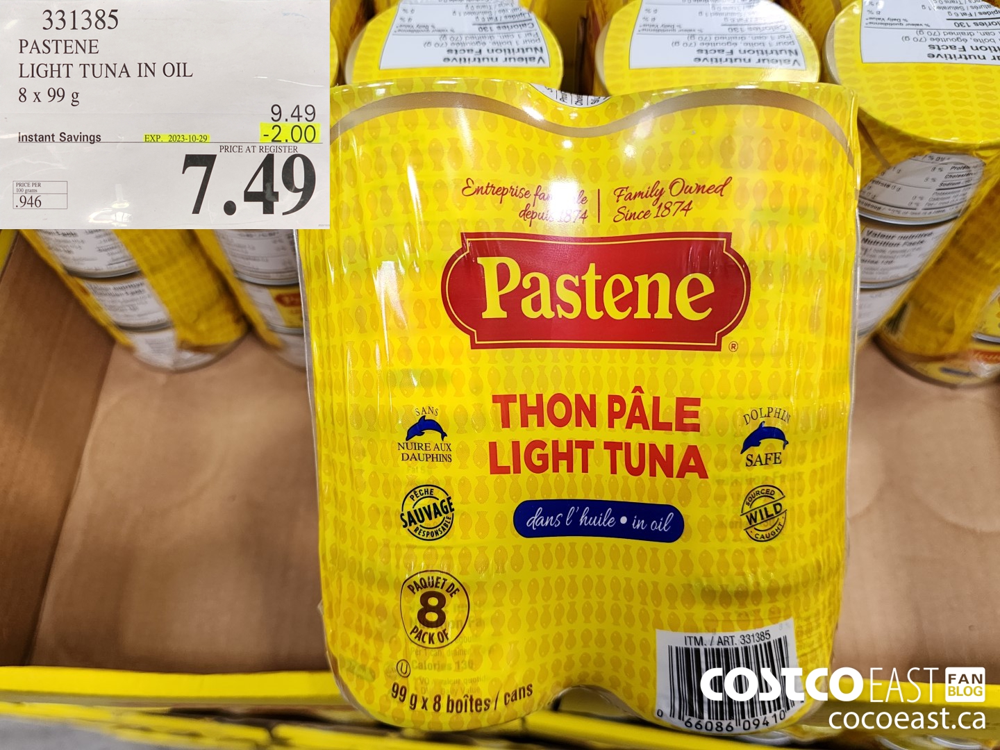 331385 PASTENE LIGHT TUNA IN OIL 8 x 99 G ($2.00 INSTANT SAVINGS EXPIRES ON 2023-10-29) $7.49