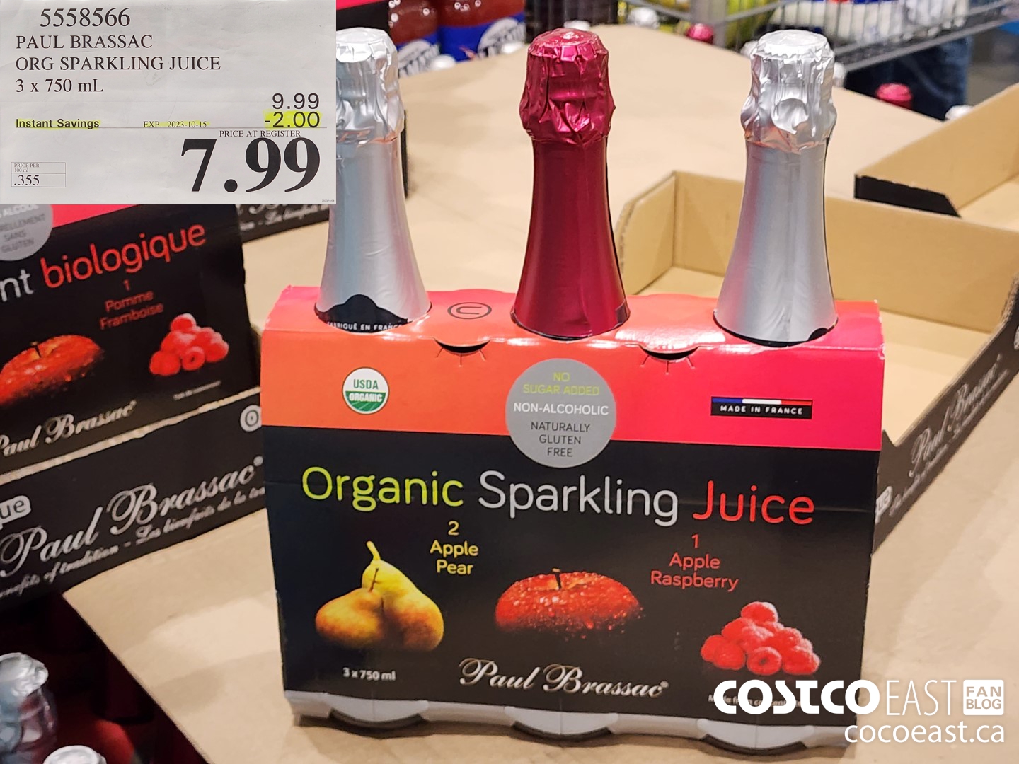 5558566 PAUL BRASSAC ORGANIC SPARKLING JUICE 3 X 750ML ($2.00 INSTANT SAVINGS EXPIRES ON 2023-10-15) $7.99