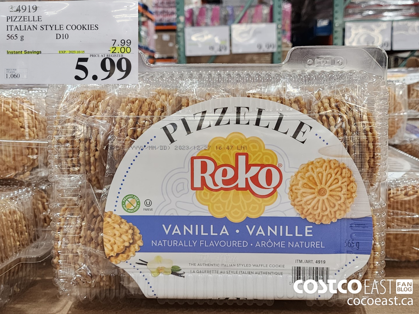 4919 PIZZELLE ITALIAN STYLE COOKIES 565G ($2.00 INSTANT SAVINGS EXPIRES ON 2023-10-15) $5.99