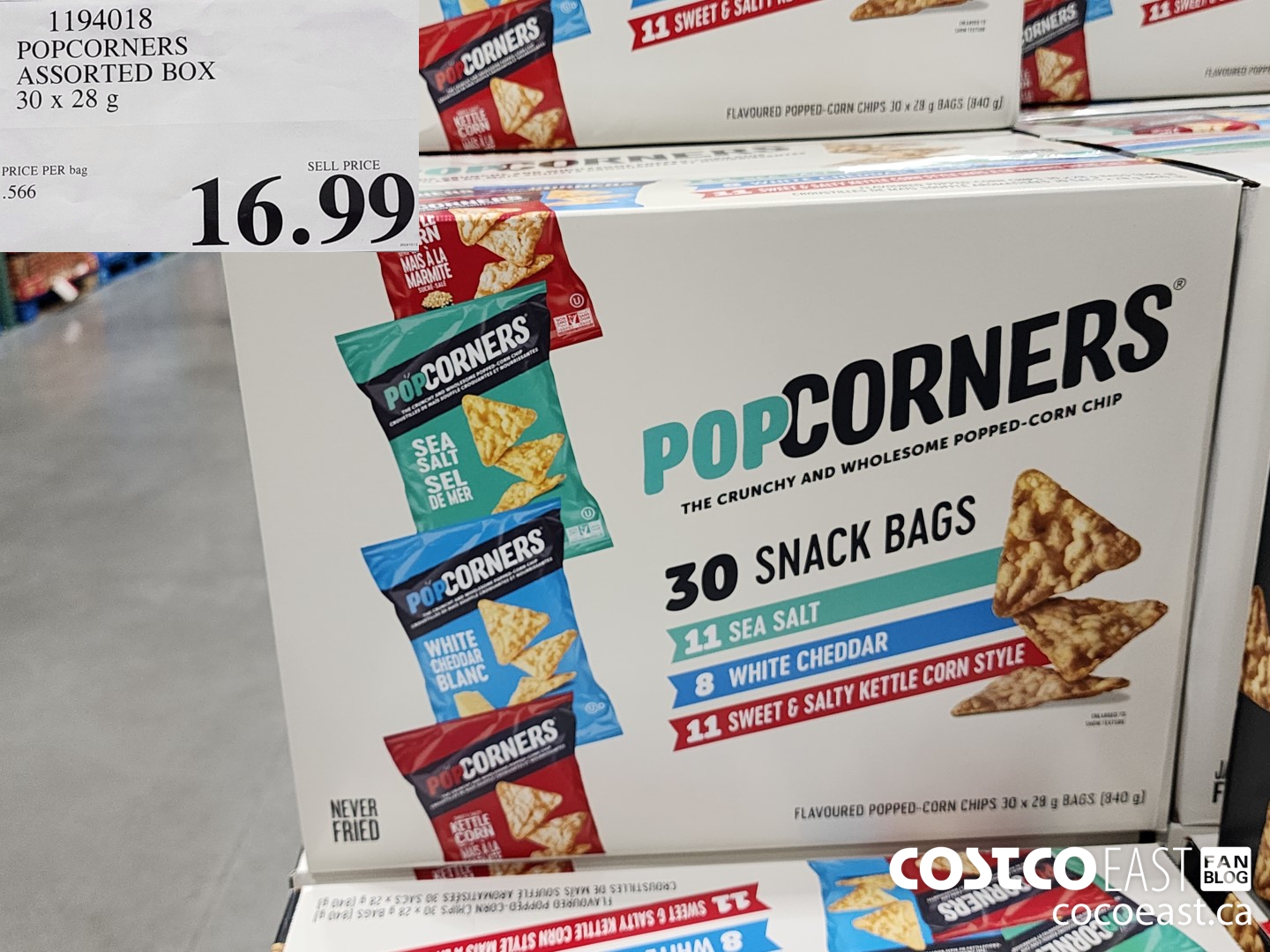 1194018 POPCORNERS ASSORTED BOX 30 x 28 $16.99