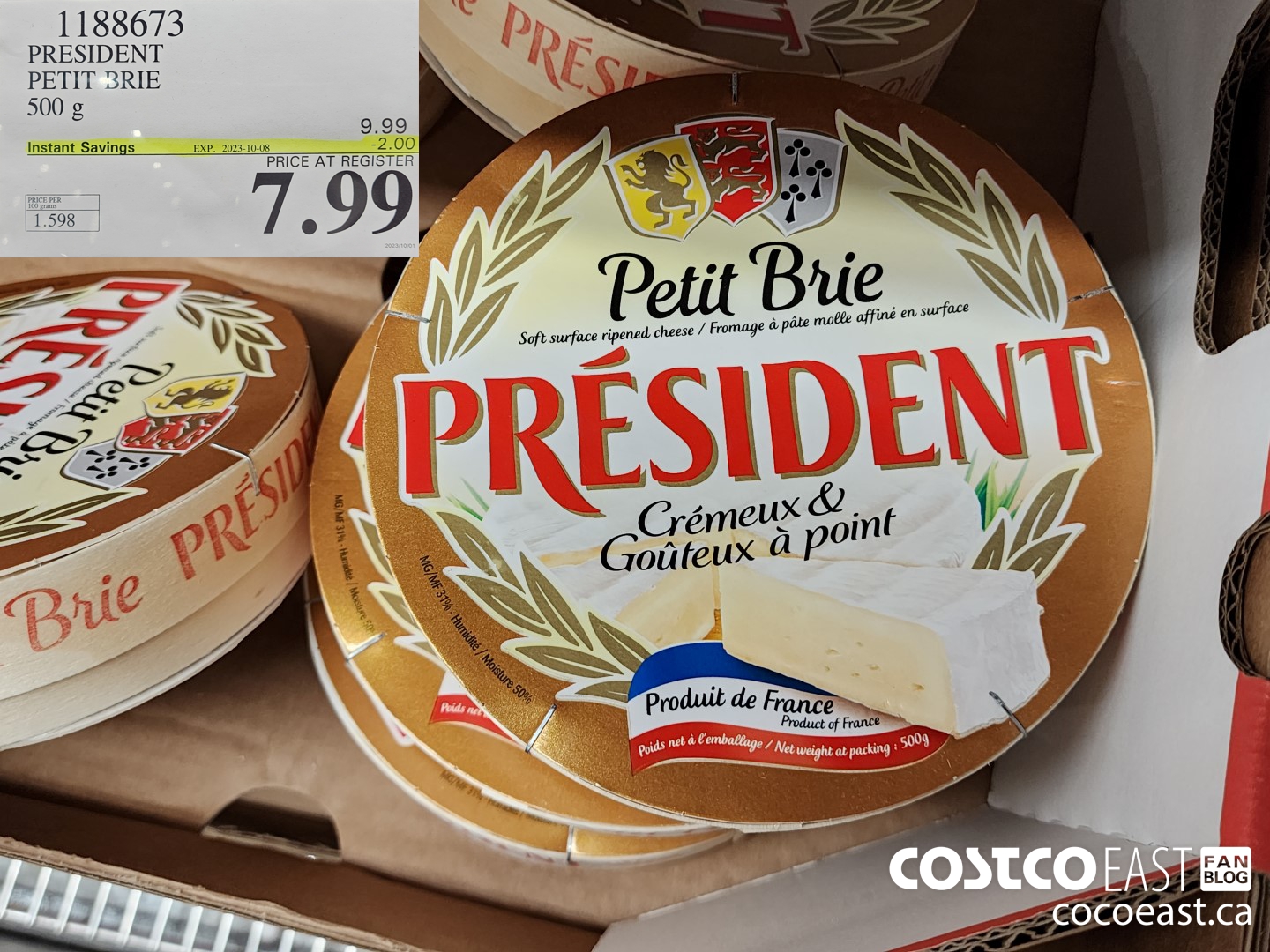 1188673 PRESIDENT PETIT BRIE 500 g ($2.00 INSTANT SAVINGS EXPIRES ON 2023-10-08) $7.99