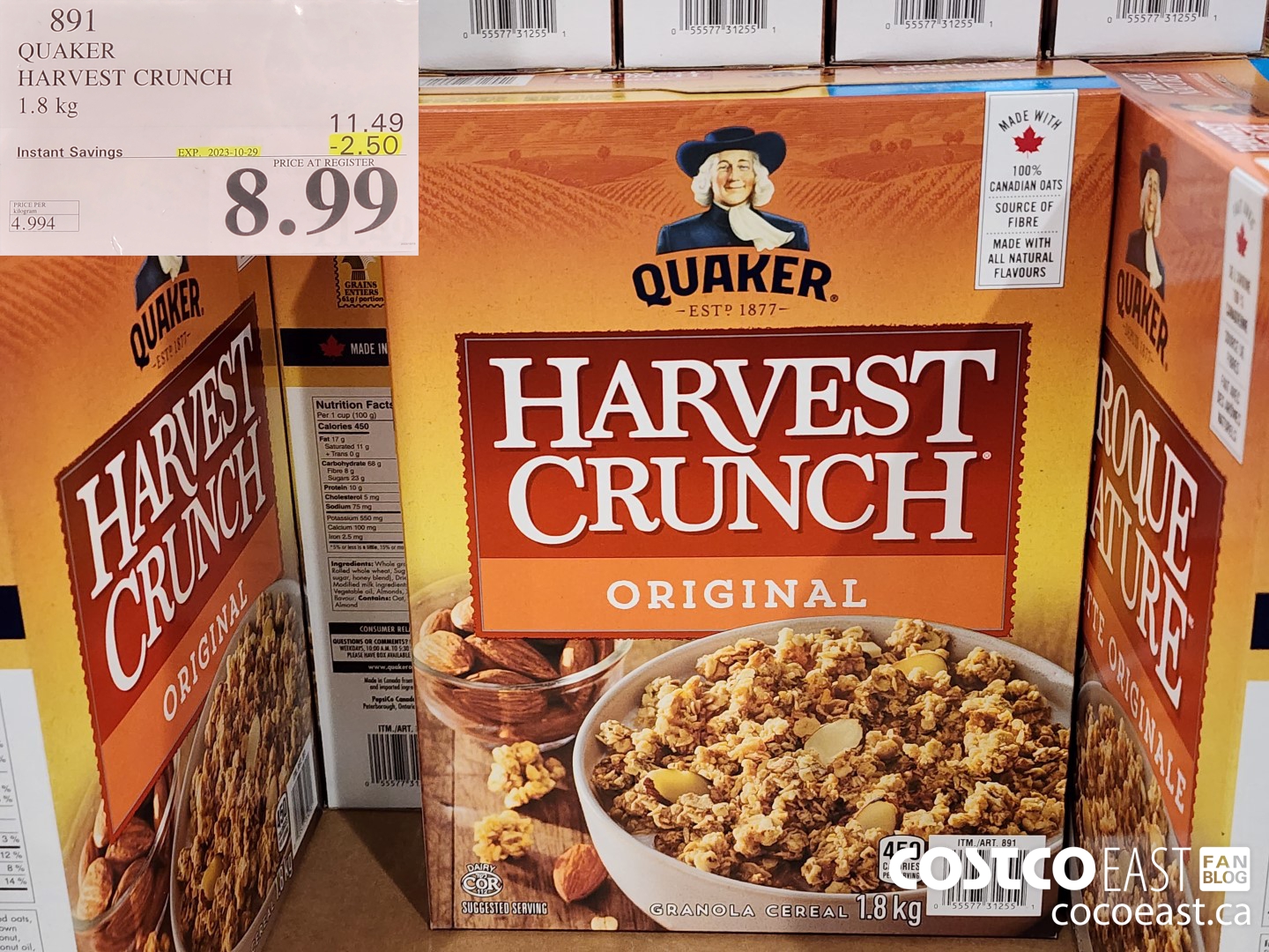 891 QUAKER HARVEST CRUNCH 1.8 kg ($2.50 INSTANT SAVINGS EXPIRES ON 2023-10-29) $8.99