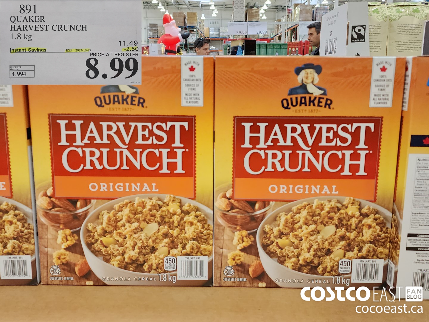 891 QUAKER HARVEST CRUNCH 1.8 kg ($2.50 INSTANT SAVINGS EXPIRES ON 2023-10-29) $8.99