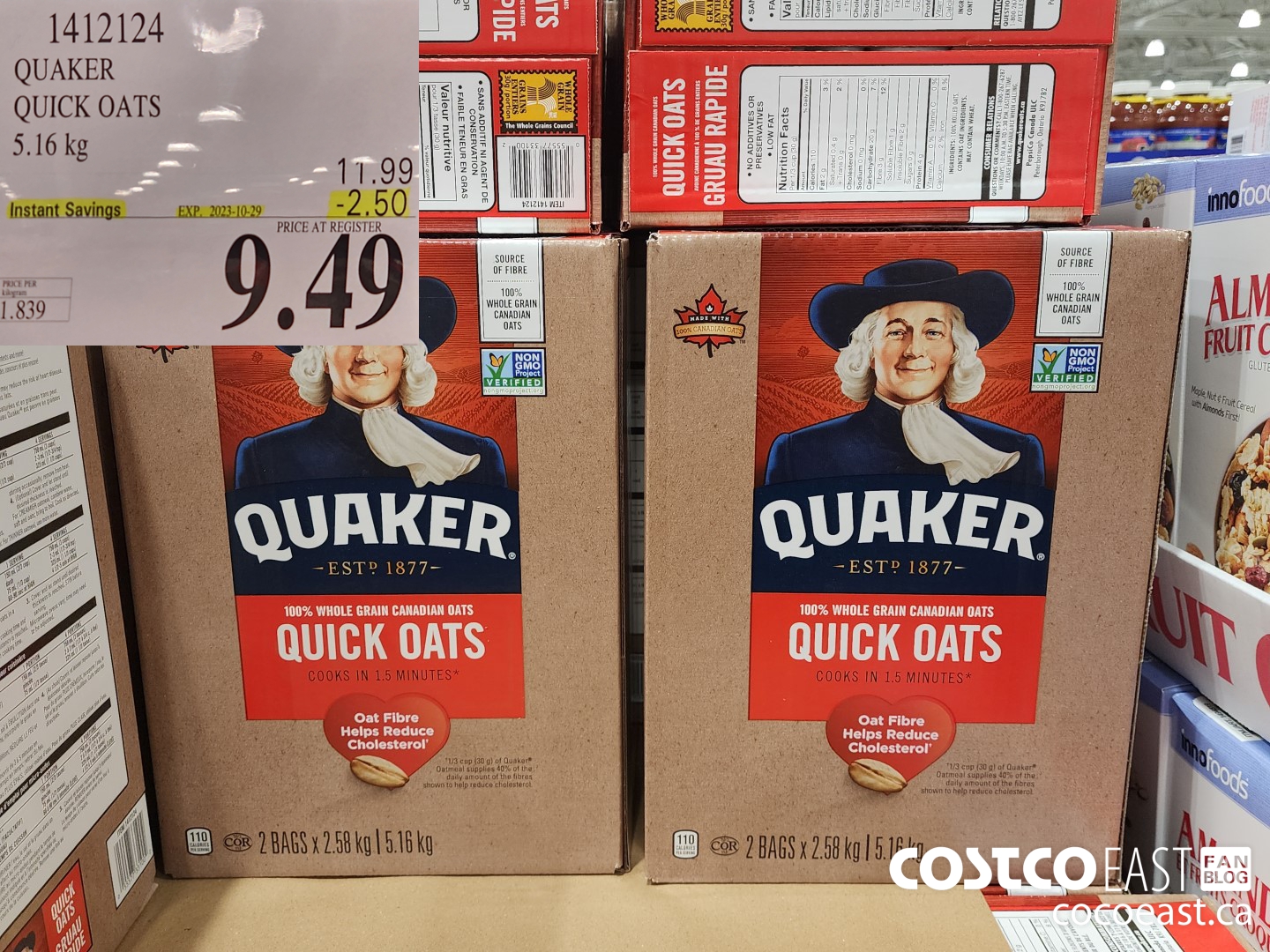 1412124 QUAKER QUICK OATS 5.16 kg ($2.50 INSTANT SAVINGS EXPIRES ON 2023-10-29) $9.49
