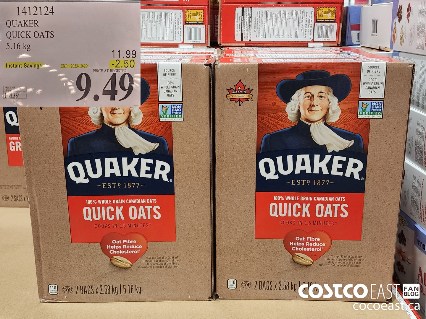1412124 QUAKER QUICK OATS 5.16 kg ($2.50 INSTANT SAVINGS EXPIRES ON 2023-10-29) $9.49