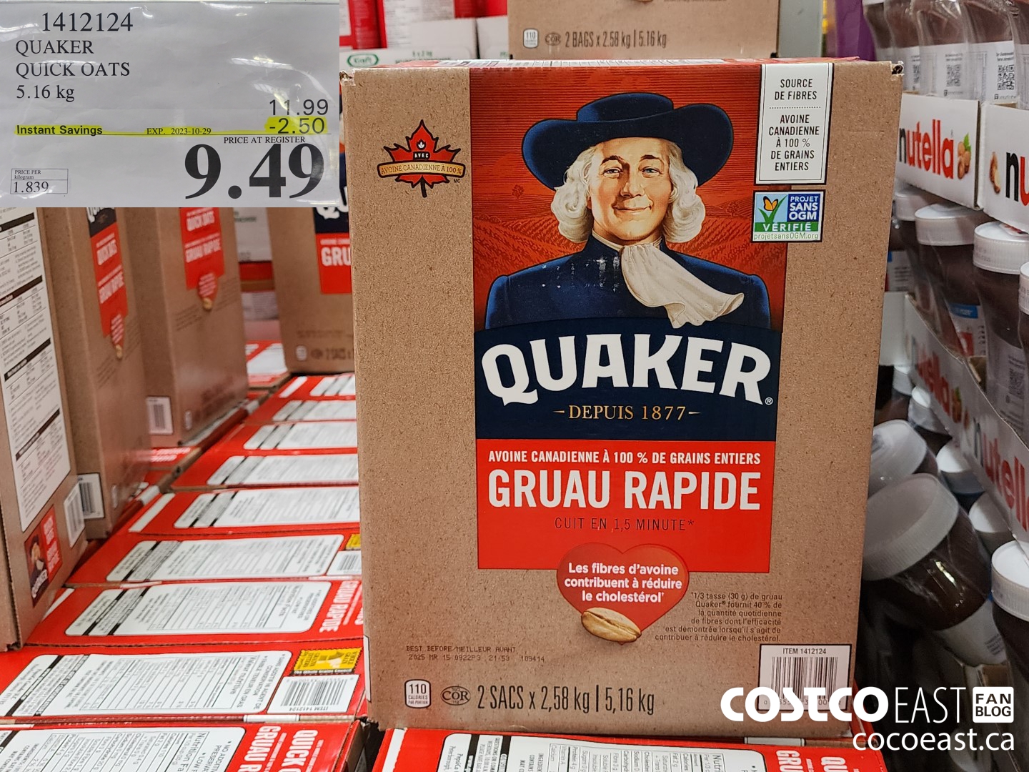 1412124 QUAKER QUICK OATS 5.16 kg ($2.50 INSTANT SAVINGS EXPIRES ON 2023-10-29) $9.49