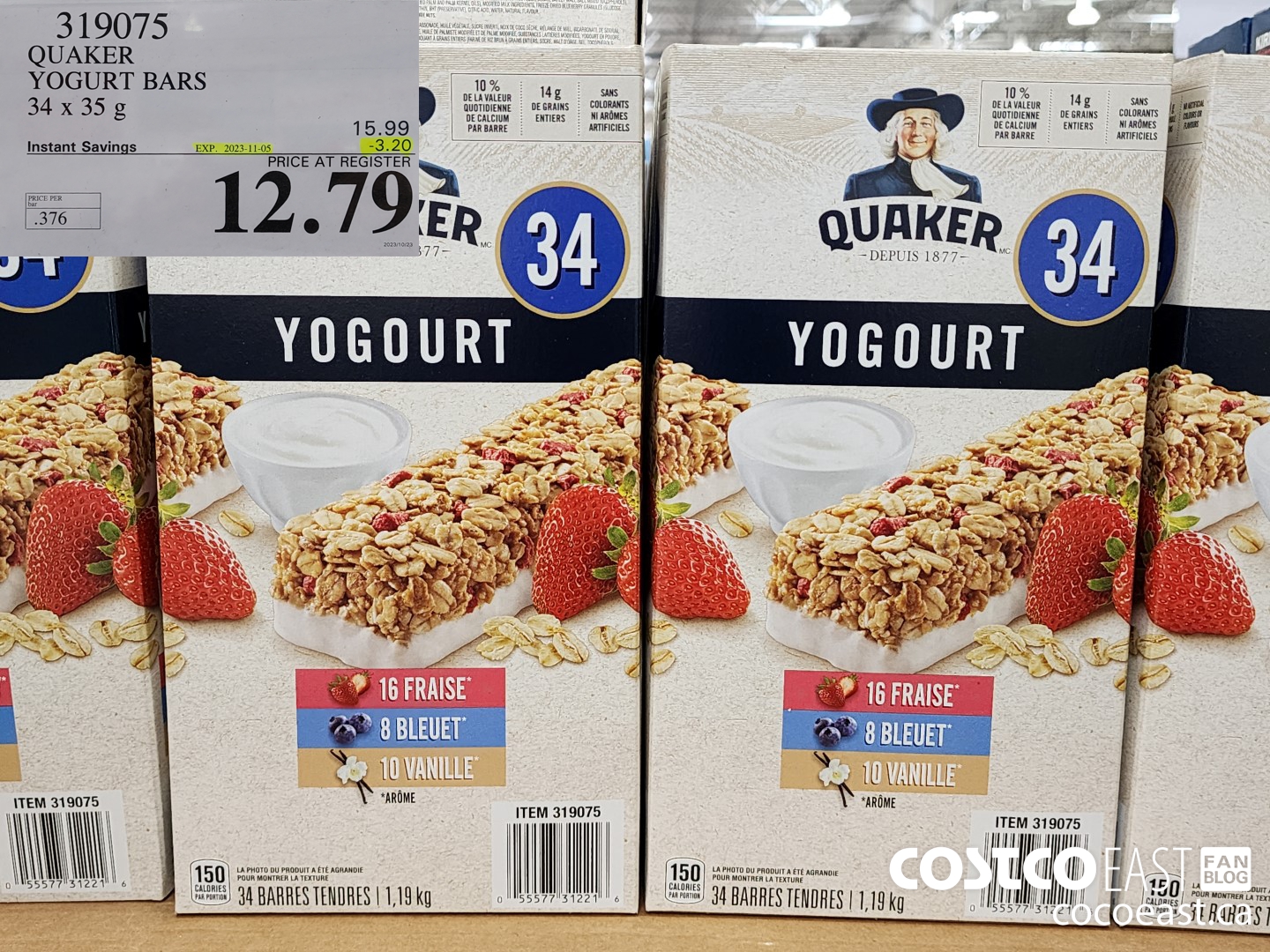 319075 QUAKER YOGURT BARS 34 x 35G ($3.20 INSTANT SAVINGS EXPIRES ON 2023-11-05) $12.79
