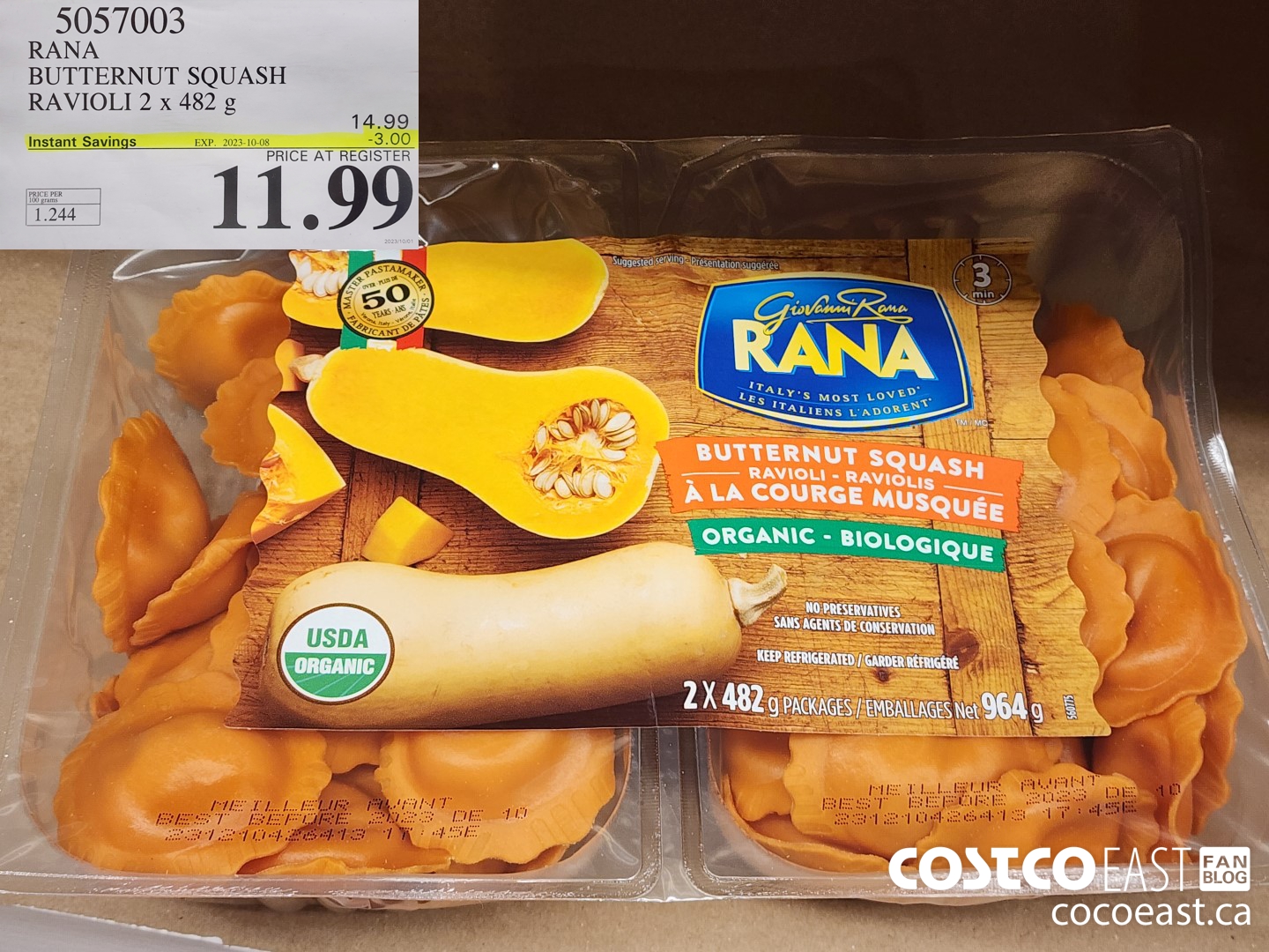 5057003 RANA BUTTERNUT SQUASH RAVIOLI 2 x 482 g ($3.00 INSTANT SAVINGS EXPIRES ON 2023-10-08) $11.99