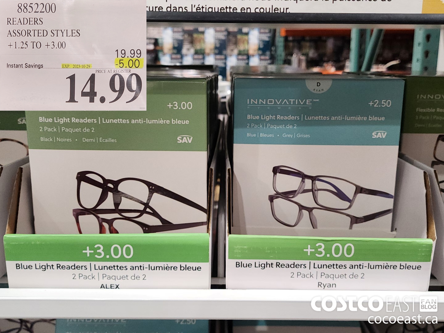 8852200 READERS ASSORTED STYLES +1.25 TO +3.00 ($5.00 INSTANT SAVINGS EXPIRES ON 2023-10-29) $14.99