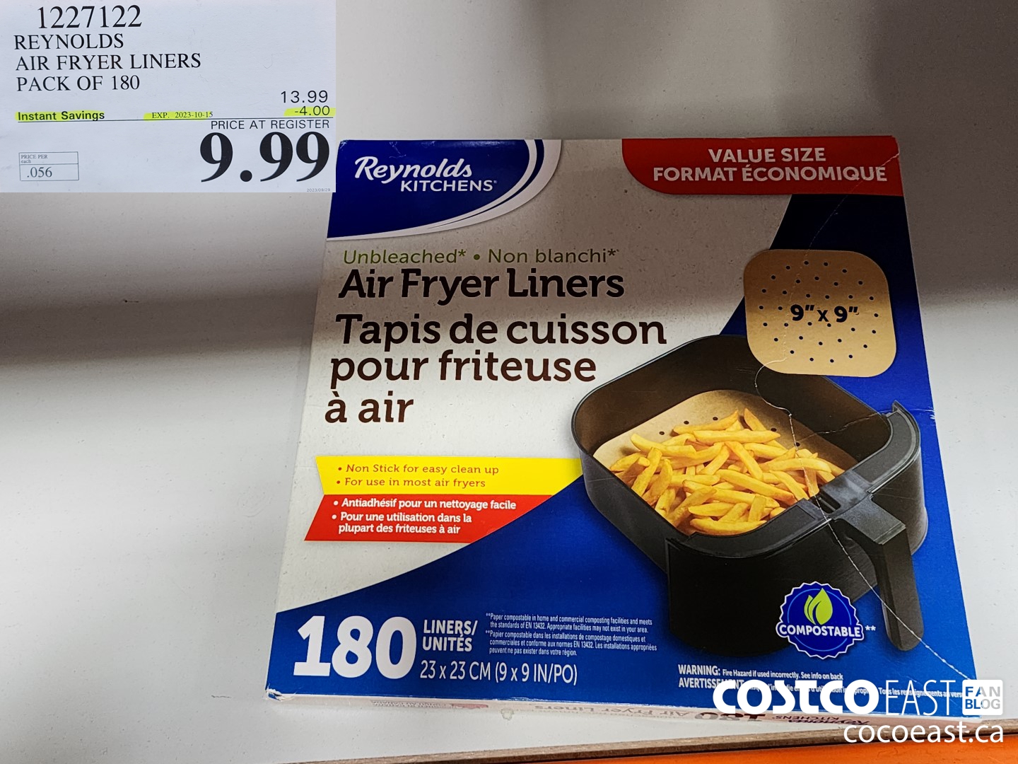 1227122 REYNOLDS AIR FRYER LINERS PACK OF 180 ($4.00 INSTANT SAVINGS EXPIRES ON 2023-10-15) $9.99
