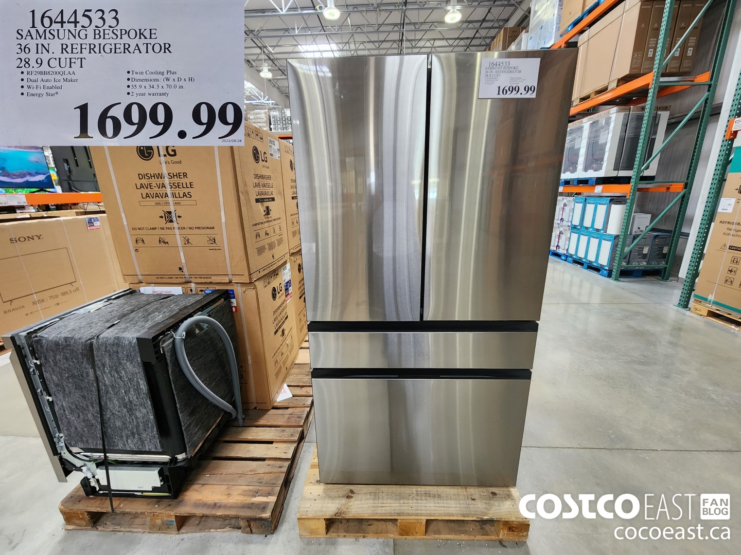 1644533 SAMSUNG BESPOKE 36 IN. REFRIGERATOR 28.9 CUFT $1699.99