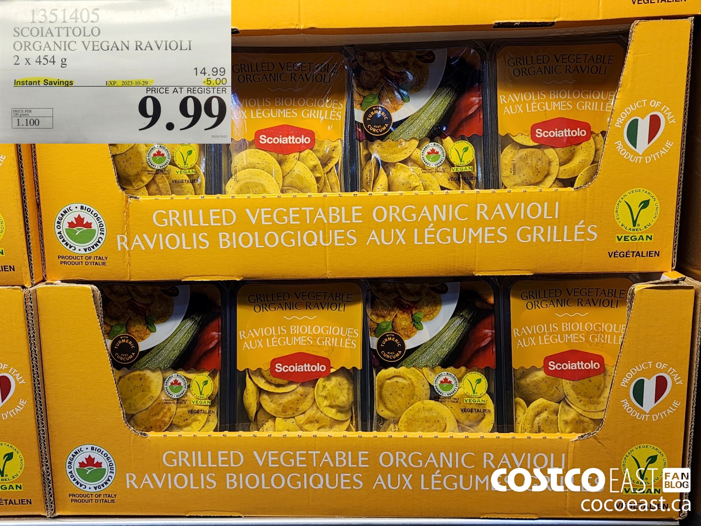 1351405 SCOIATTOLO ORGANIC VEGAN RAVIOLI 2 x 454g ($5.00 INSTANT SAVINGS EXPIRES ON 2023-10-29) $9.99