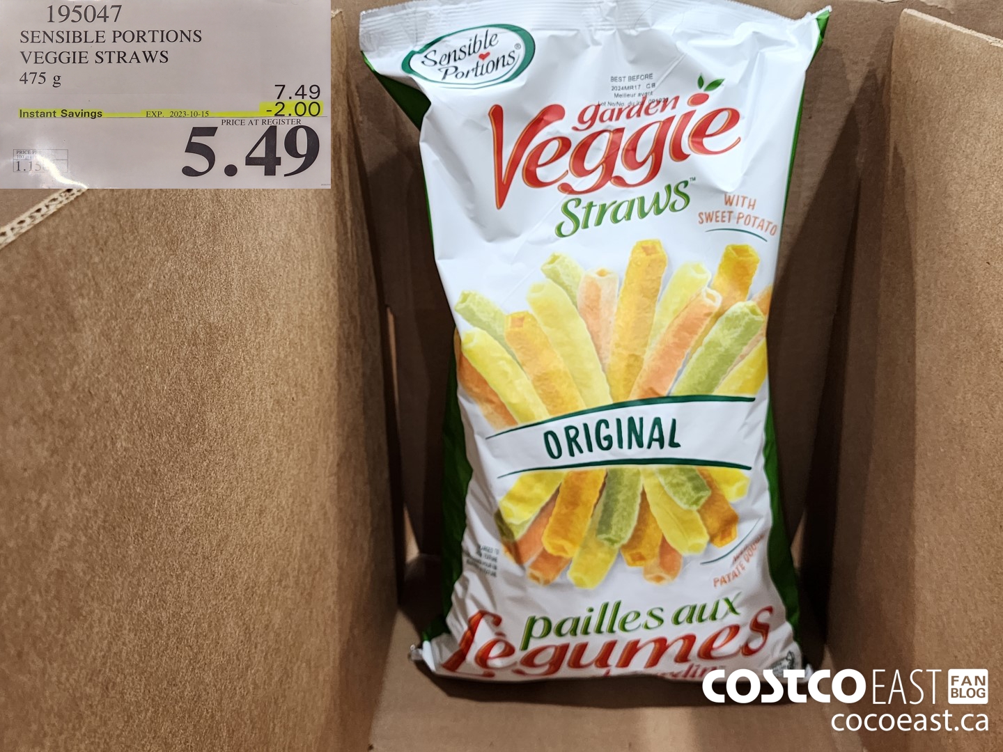 195047 SENSIBLE PORTIONS VEGGIE STRAWS 475 g ($2.00 INSTANT SAVINGS EXPIRES ON 2023-10-15) $5.49