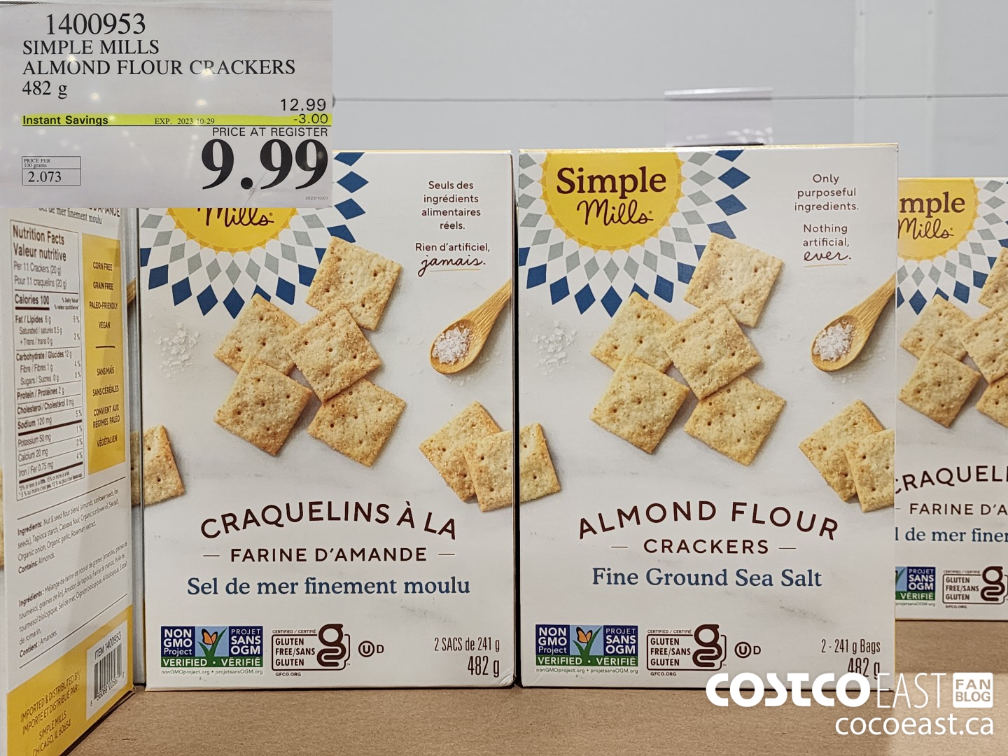 1400953 SIMPLE MILLS ALMOND FLOUR CRACKERS 482 G ($3.00 INSTANT SAVINGS EXPIRES ON 2023-10-29) $9.99