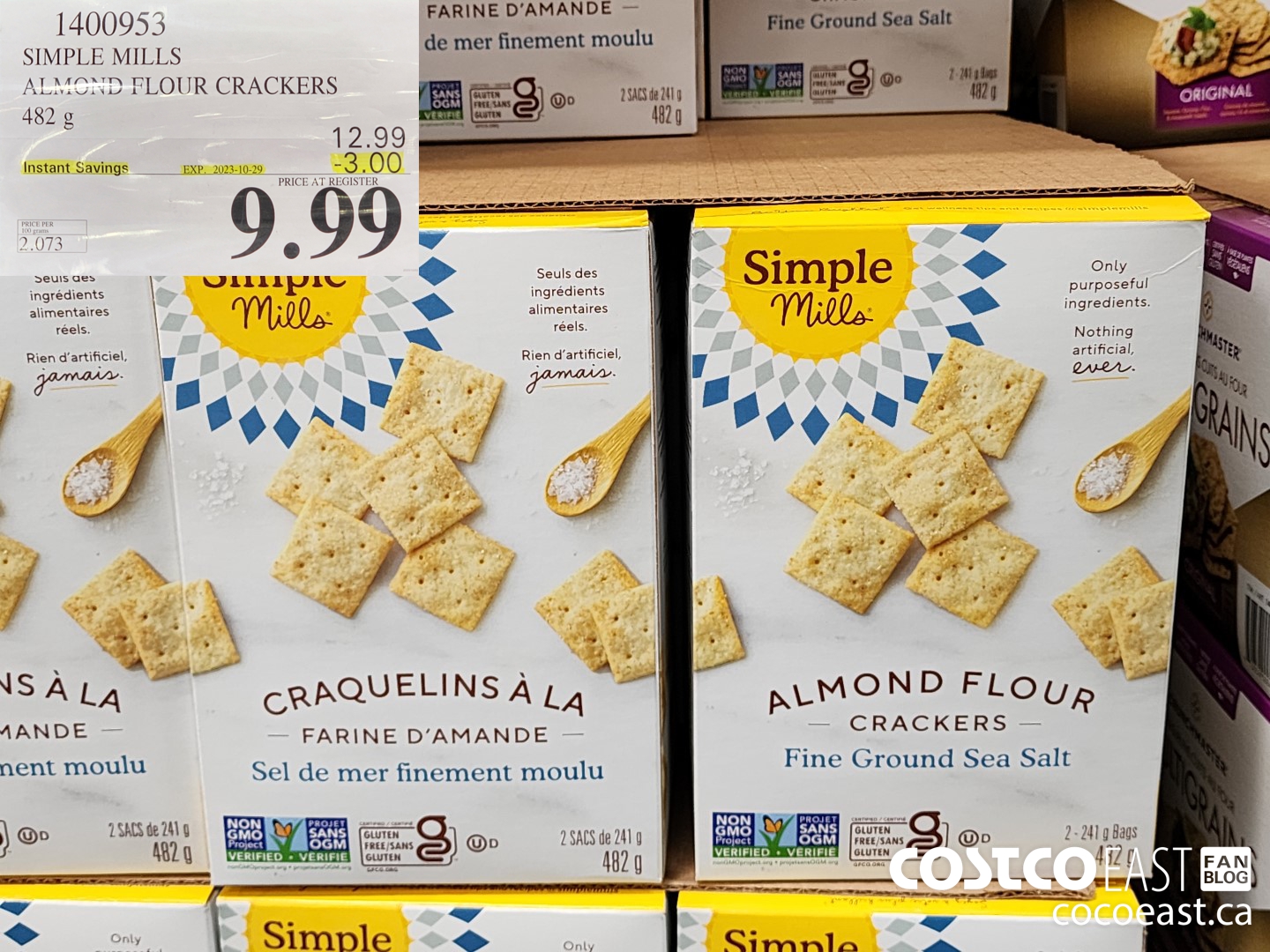 1400953 SIMPLE MILLS ALMOND FLOUR CRACKERS 482 G ($3.00 INSTANT SAVINGS EXPIRES ON 2023-10-29) $9.99