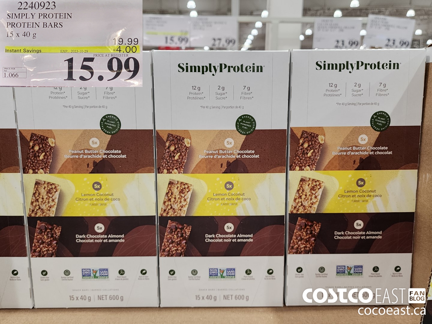 2240923 SIMPLY PROTEIN PROTEIN BARS 15 x 40 g ($4.00 INSTANT SAVINGS EXPIRES ON 2023-10-29) $15.99