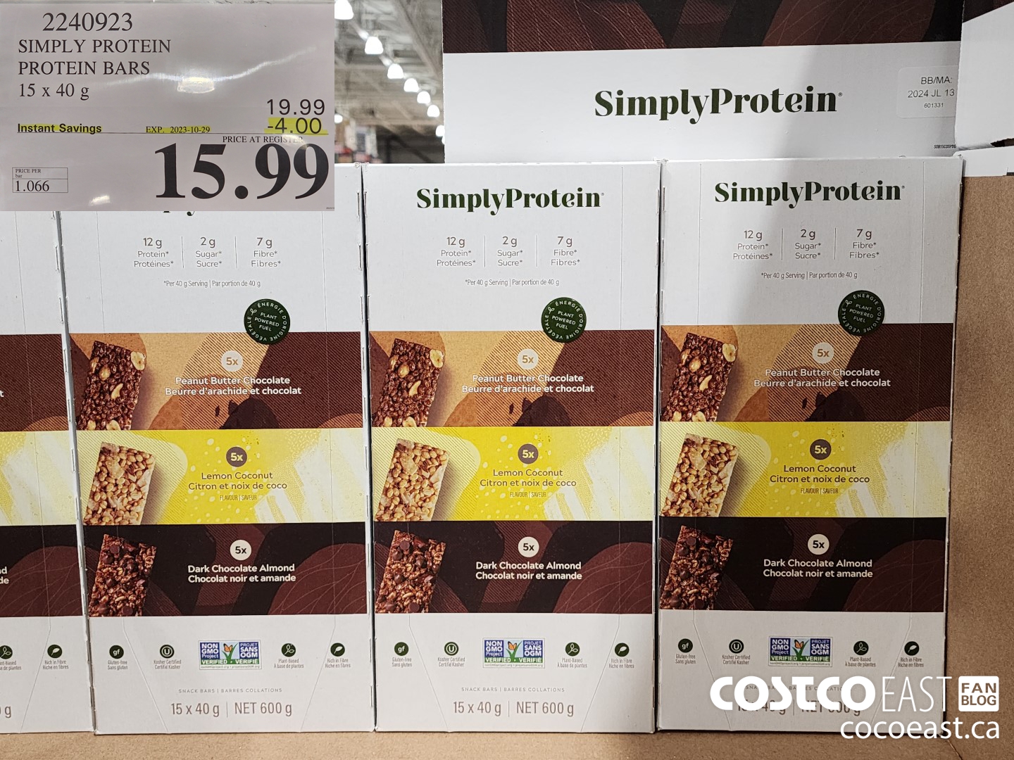 2240923 SIMPLY PROTEIN PROTEIN BARS 15 x 40 g ($4.00 INSTANT SAVINGS EXPIRES ON 2023-10-29) $15.99