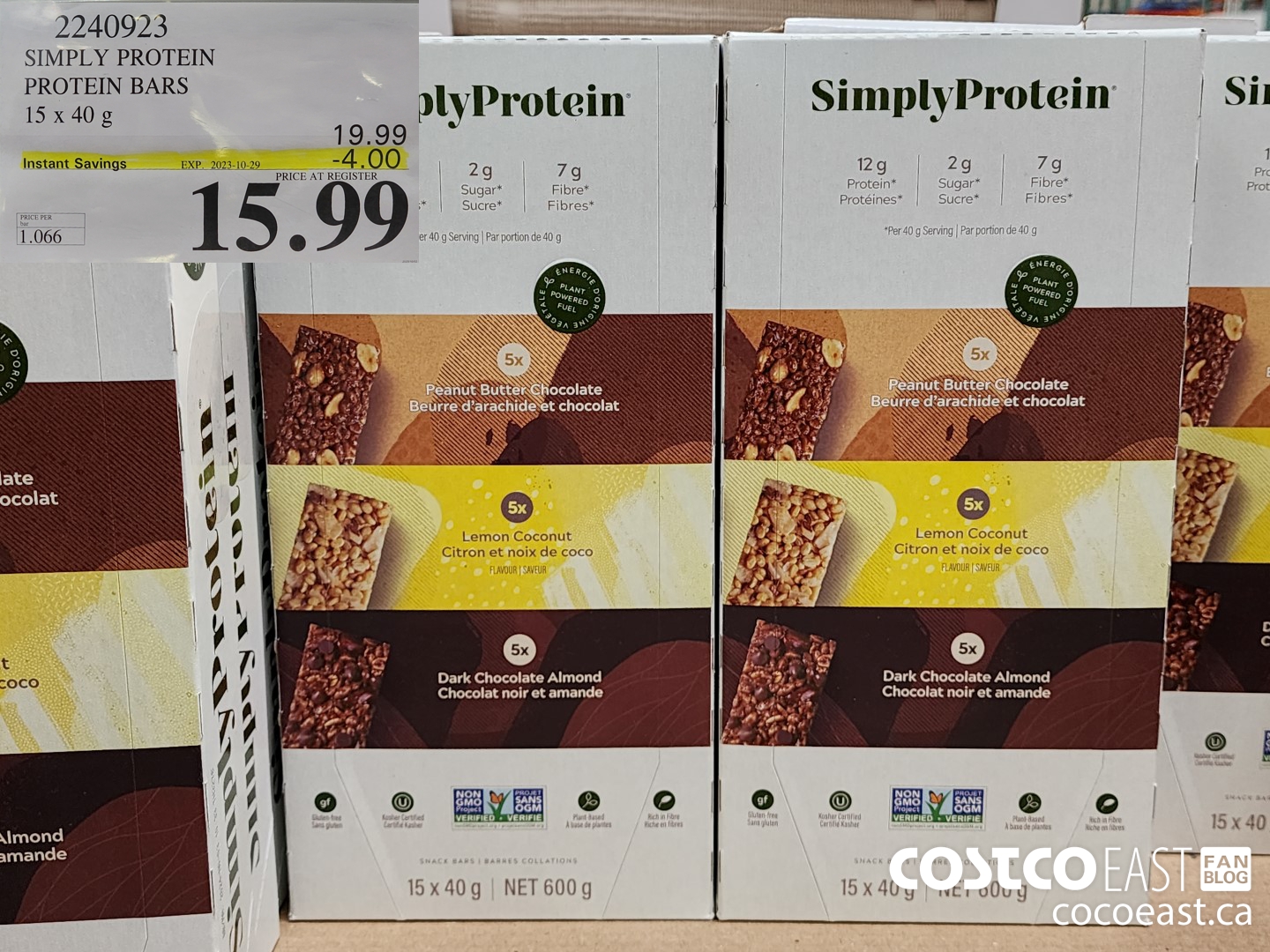 2240923 SIMPLY PROTEIN PROTEIN BARS 15 x 40 g ($4.00 INSTANT SAVINGS EXPIRES ON 2023-10-29) $15.99