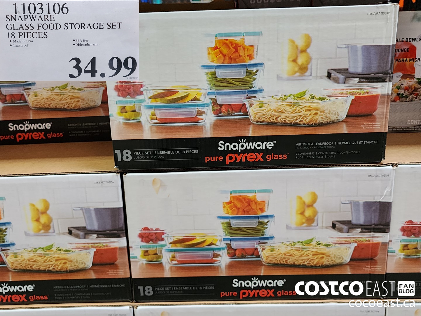 1103106 SNAPWARE GLASS FOOD STORAGE SET 18 PIECES $34.99