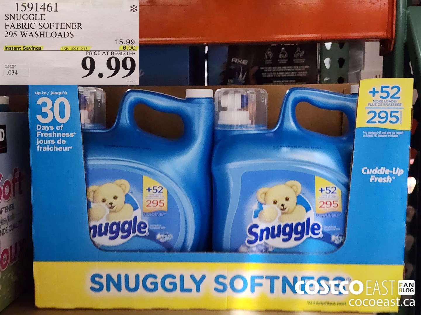 1591461 SNUGGLE FABRIC SOFTENER 295 WASHLOADS ($6.00 INSTANT SAVINGS EXPIRES ON 2023-10-15) $9.99