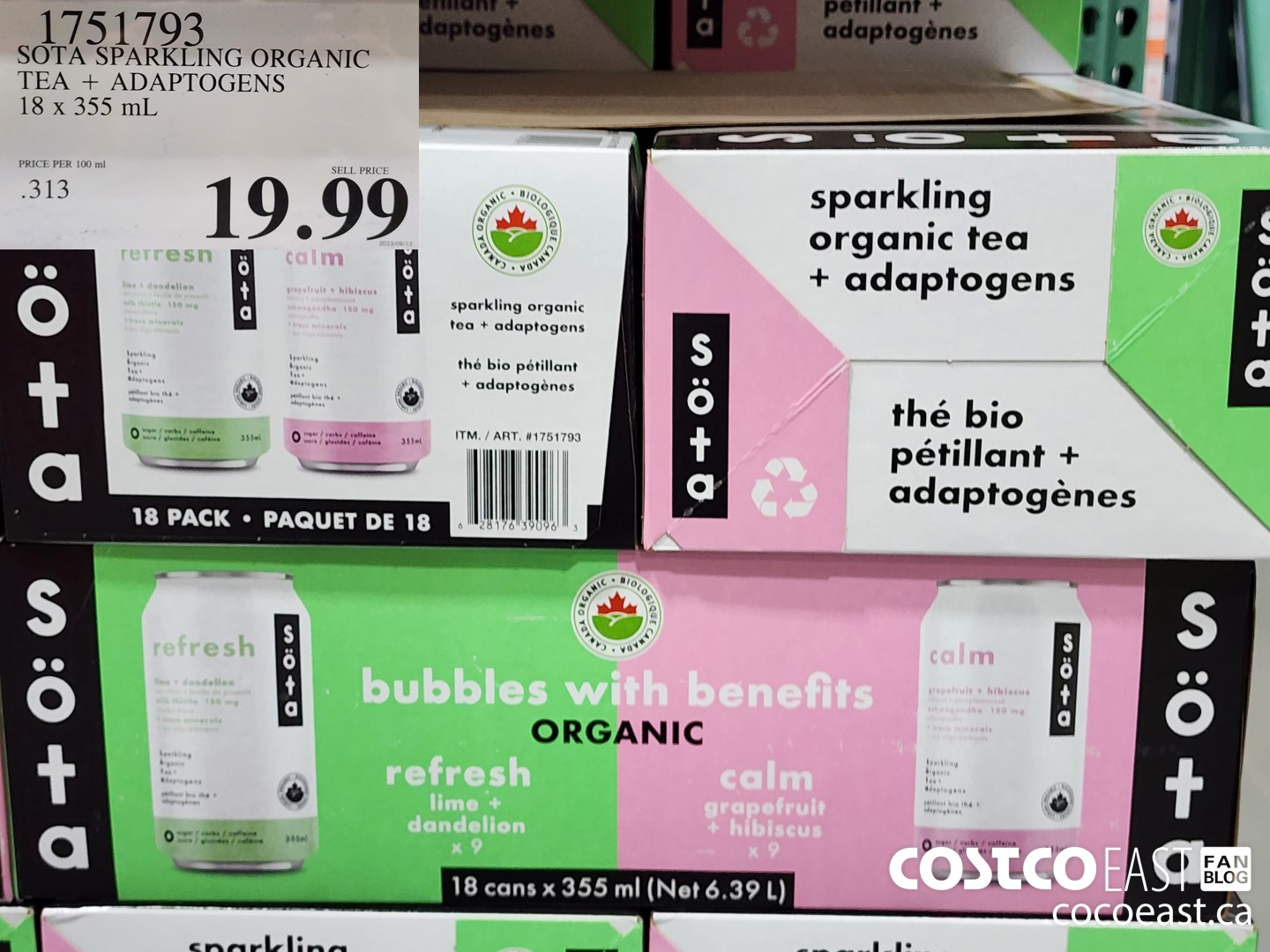 1751793 SOTA SPARKLING ORGANIC TEA + ADAPTOGENS 18 X 355 mL $19.99
