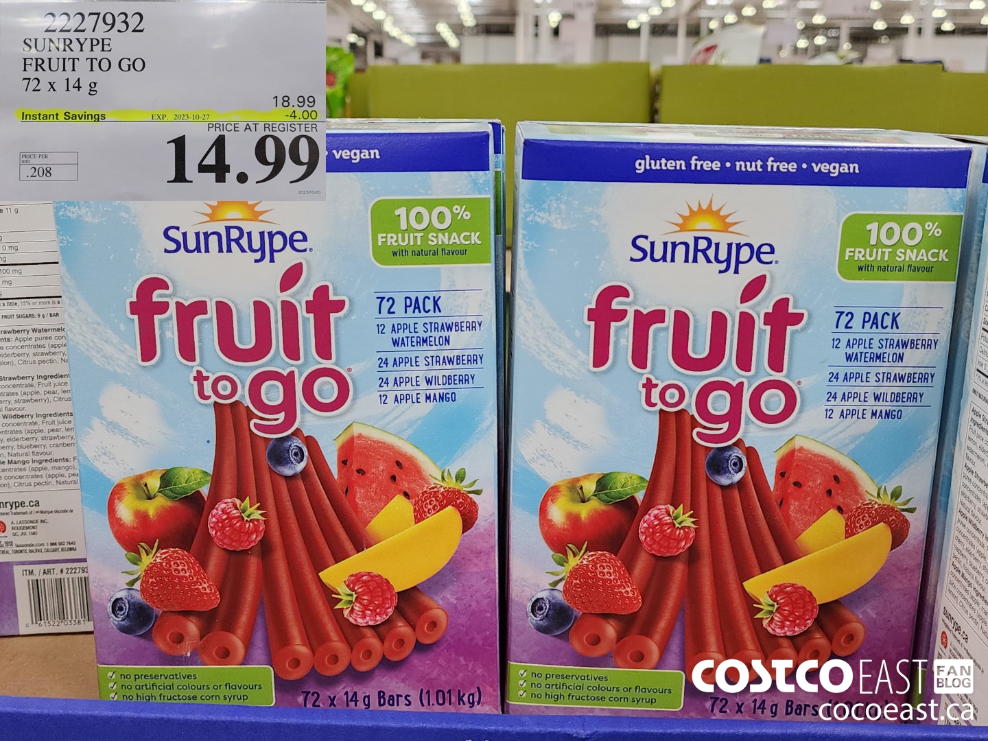 2227932 SUN-RYPE FRUIT TO GO 72 X 14G ($4.00 INSTANT SAVINGS EXPIRES ON 2023-10-27) $14.99