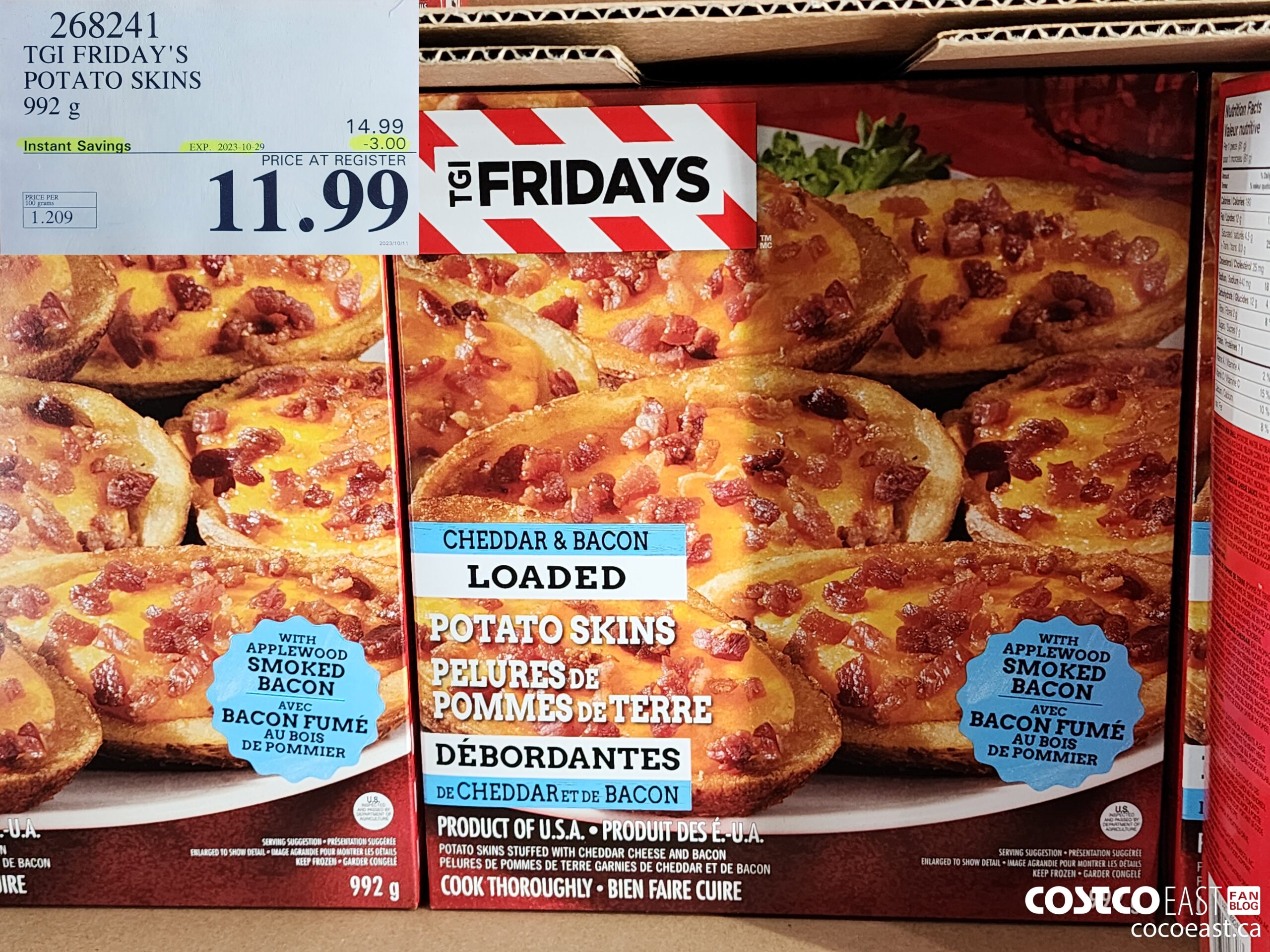 268241 TGI FRIDAY'S POTATO SKINS 922 G ($3.00 INSTANT SAVINGS EXPIRES ON 2023-10-29) $11.99