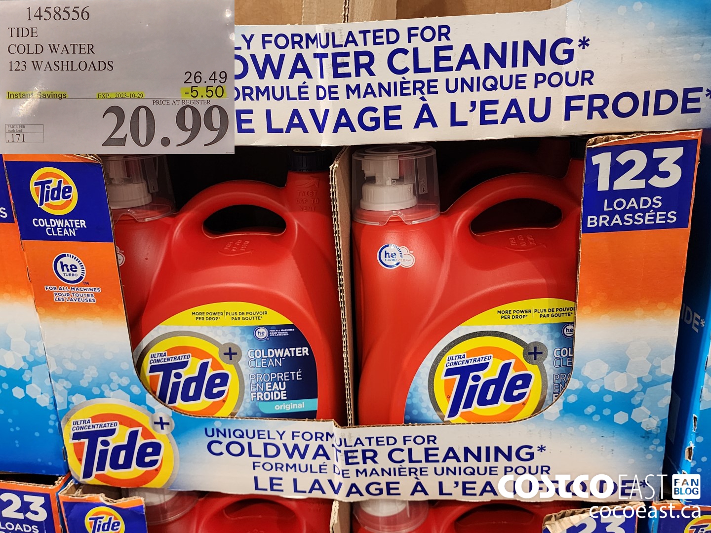 1458556 TIDE COLD WATER 123 WASHLOADS ($5.50 INSTANT SAVINGS EXPIRES ON 2023-10-29) $20.99
