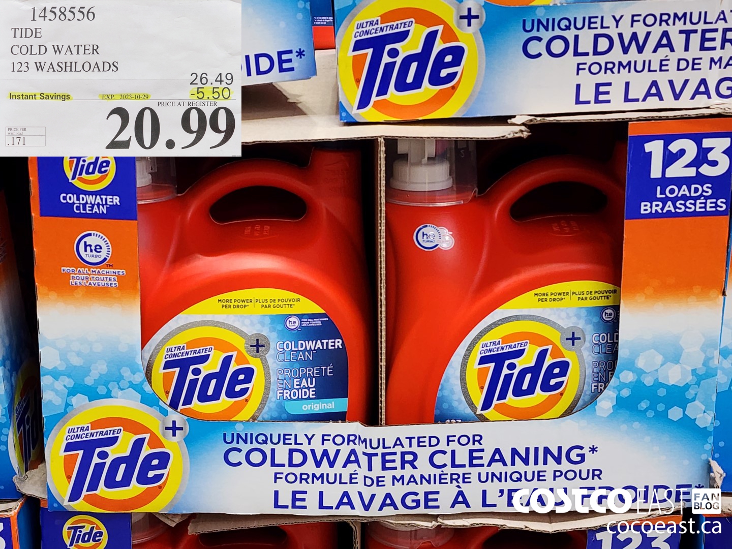 1458556 TIDE COLD WATER 123 WASHLOADS ($5.50 INSTANT SAVINGS EXPIRES ON 2023-10-29) $20.99