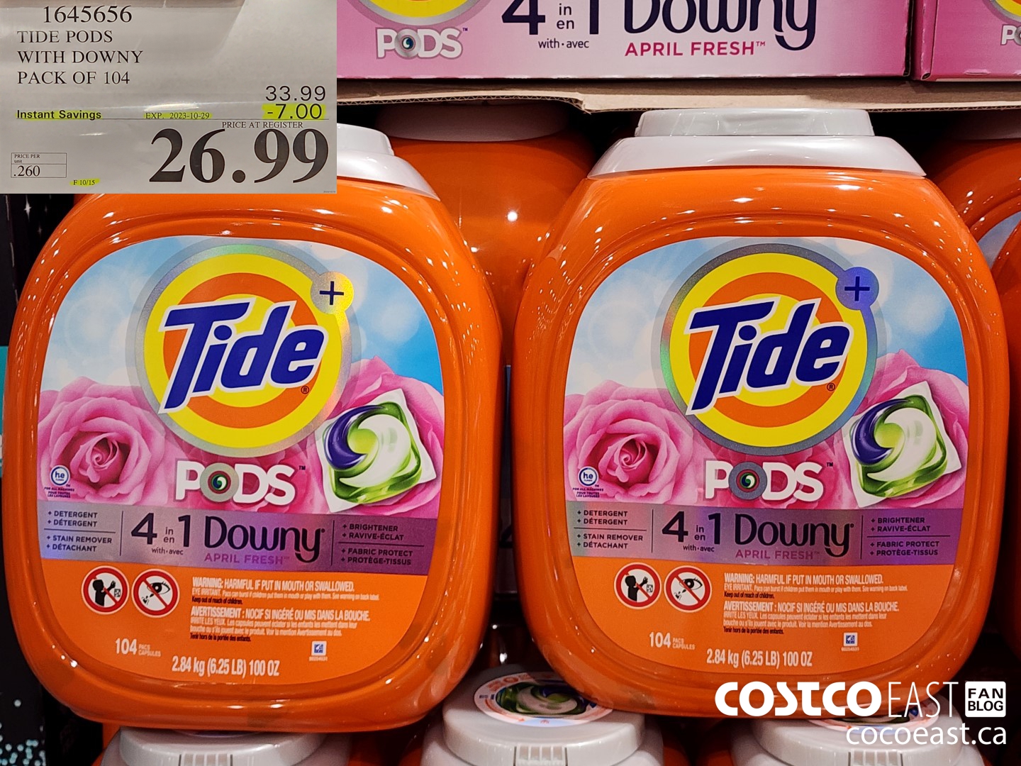 1645656 TIDE PODS WITH DOWNY PACK OF 104 ($7.00 INSTANT SAVINGS EXPIRES ON 2023-10-29) $26.99