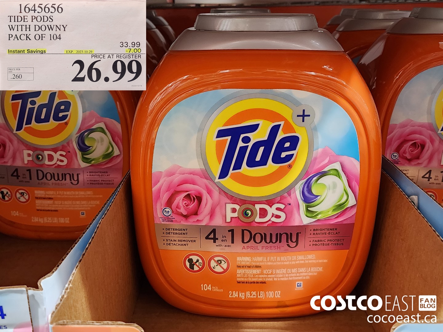 1645656 TIDE PODS WITH DOWNY PACK OF 104 ($7.00 INSTANT SAVINGS EXPIRES ON 2023-10-29) $26.99