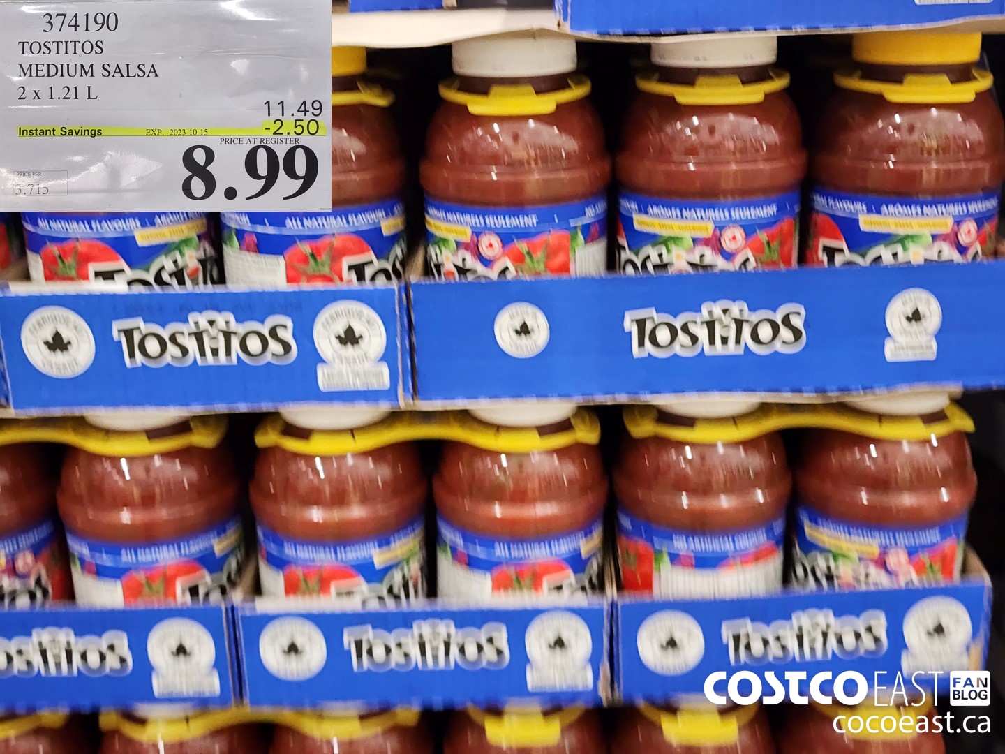 374190 TOSTITOS MEDIUM SALSA 2 X 1.21 L ($2.50 INSTANT SAVINGS EXPIRES ON 2023-10-15) $8.99