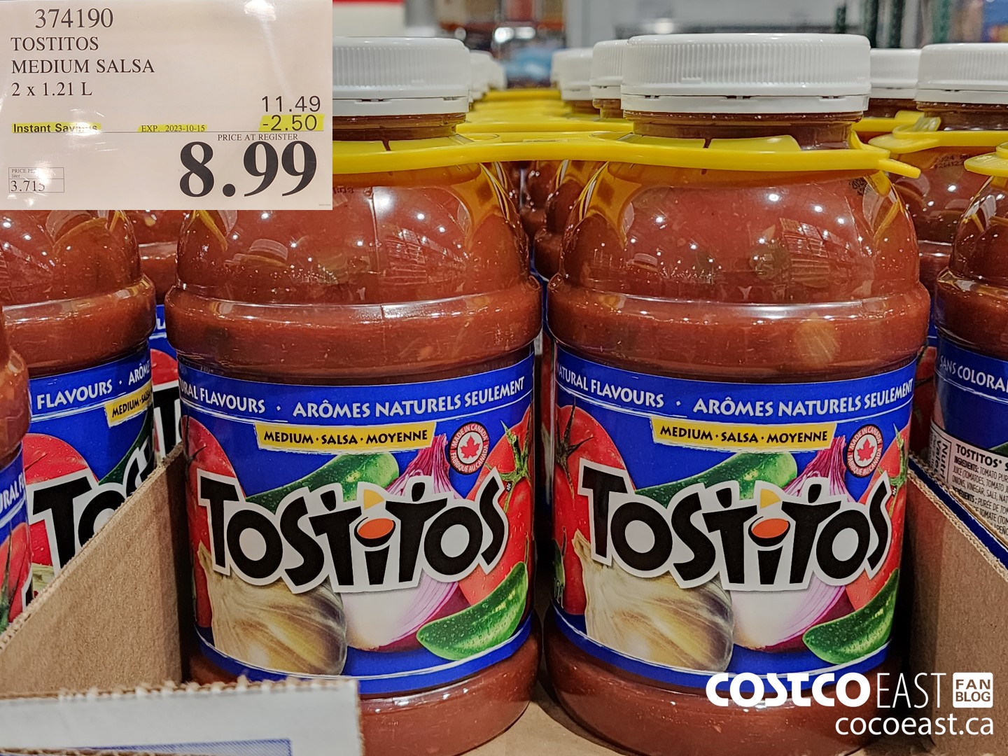 374190 TOSTITOS MEDIUM SALSA 2 X 1.21 L ($2.50 INSTANT SAVINGS EXPIRES ON 2023-10-15) $8.99