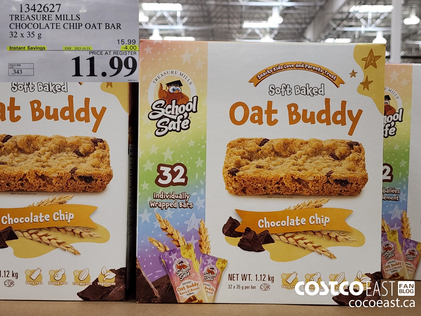 1342627 TREASURE MILLS CHOCOLATE CHIP OAT BAR 32 X 35 G ($4.00 INSTANT SAVINGS EXPIRES ON 2023-10-23) $11.99