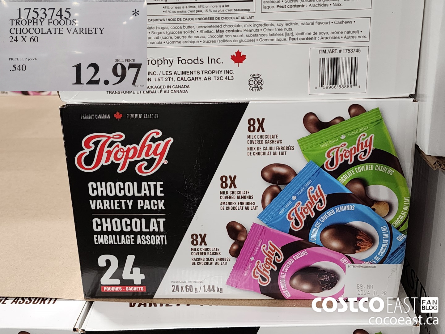 1753745 TROPHY FOODS CHOCOLATE VARIETY 24 X 60 $12.97