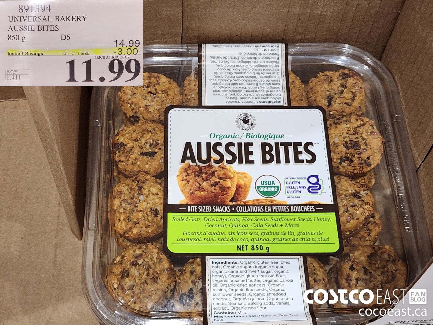 891394 UNIVERSAL BAKERY AUSSIE BITES 850 G ($3.00 INSTANT SAVINGS EXPIRES ON 2023-10-08) $11.99
