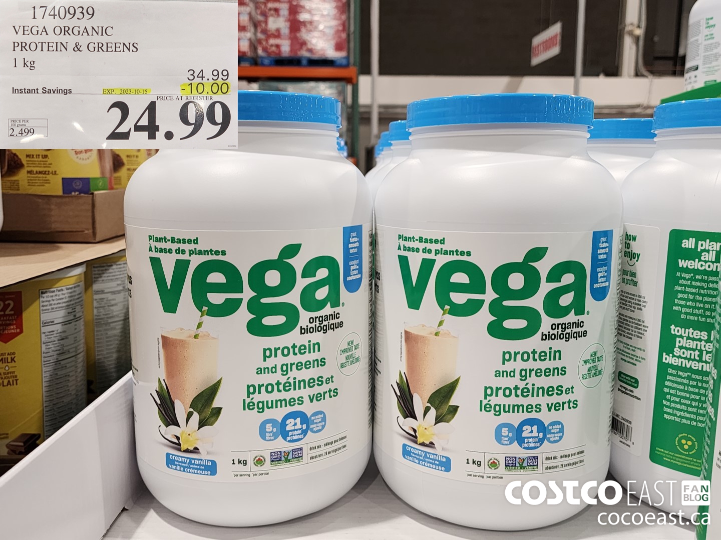 1740939 VEGA ORGANIC PROTEIN & GREENS 1 kg ($10.00 INSTANT SAVINGS EXPIRES ON 2023-10-15) $24.99