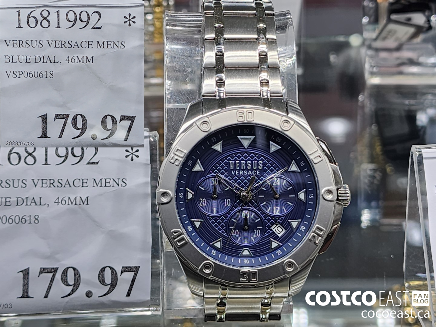 1681992 VERSUS VERSACE MENS BLUE DIAL, 46MM VSP060618 $179.97