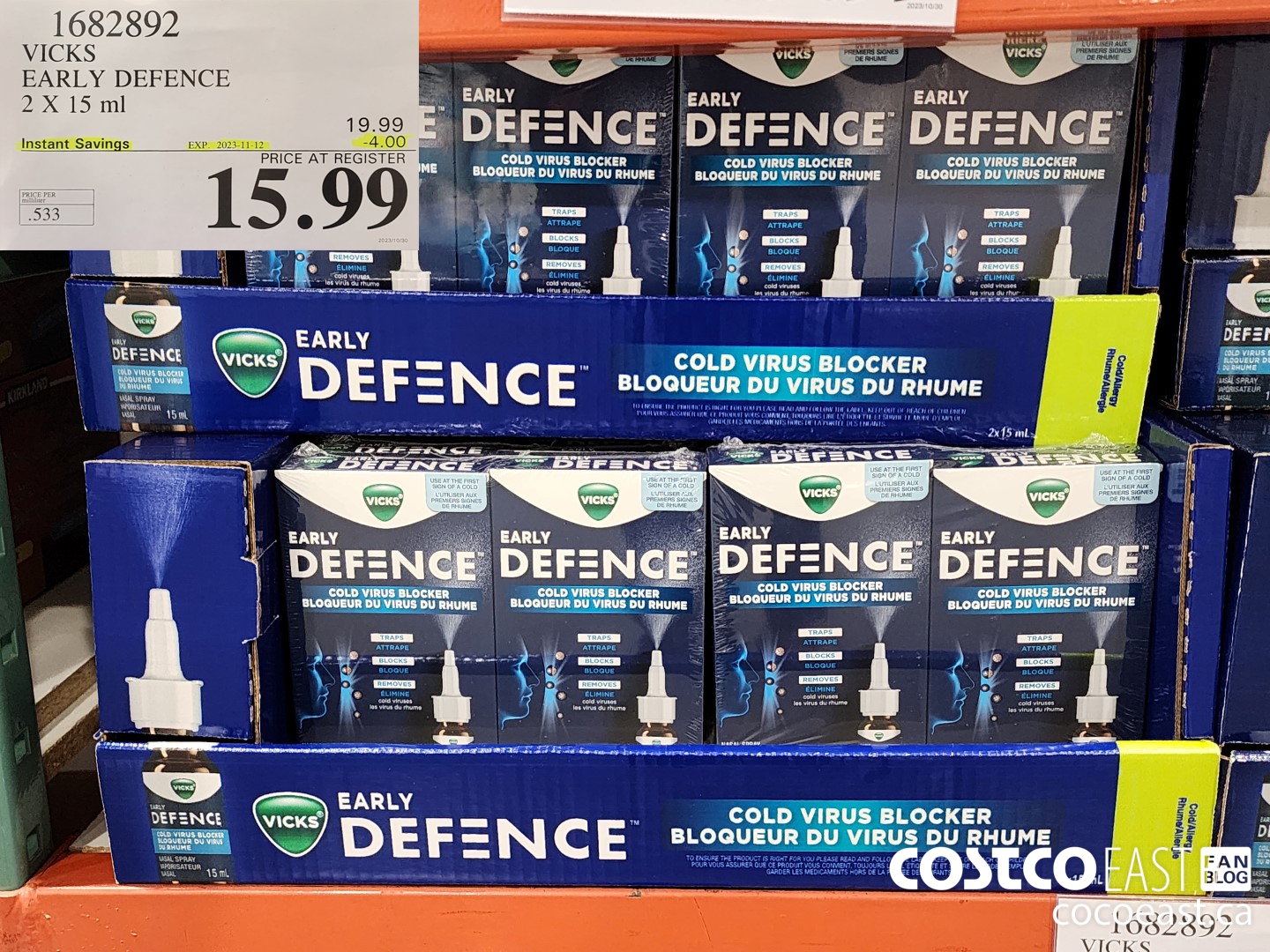 1682892 VICKS EARLY DEFENCE 2 X 15 ml ($4.00 INSTANT SAVINGS EXPIRES ON 2023-11-12) $15.99