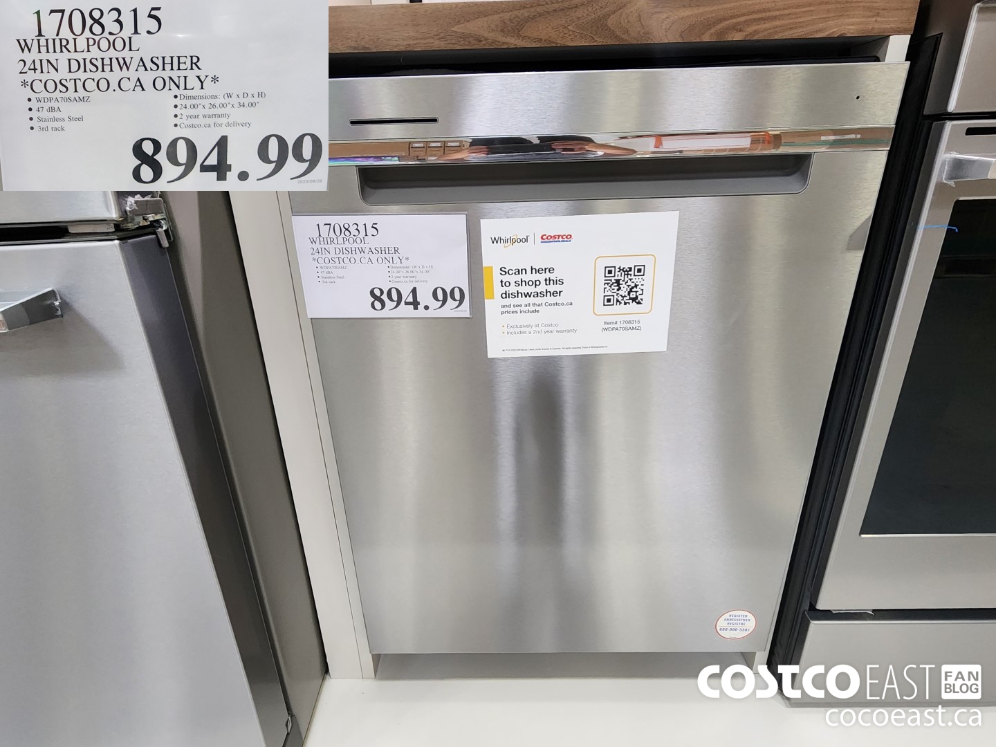 1708315 WHIRLPOOL 24IN DISHWASHER *COSTCO.CA ONLY*  $894.99