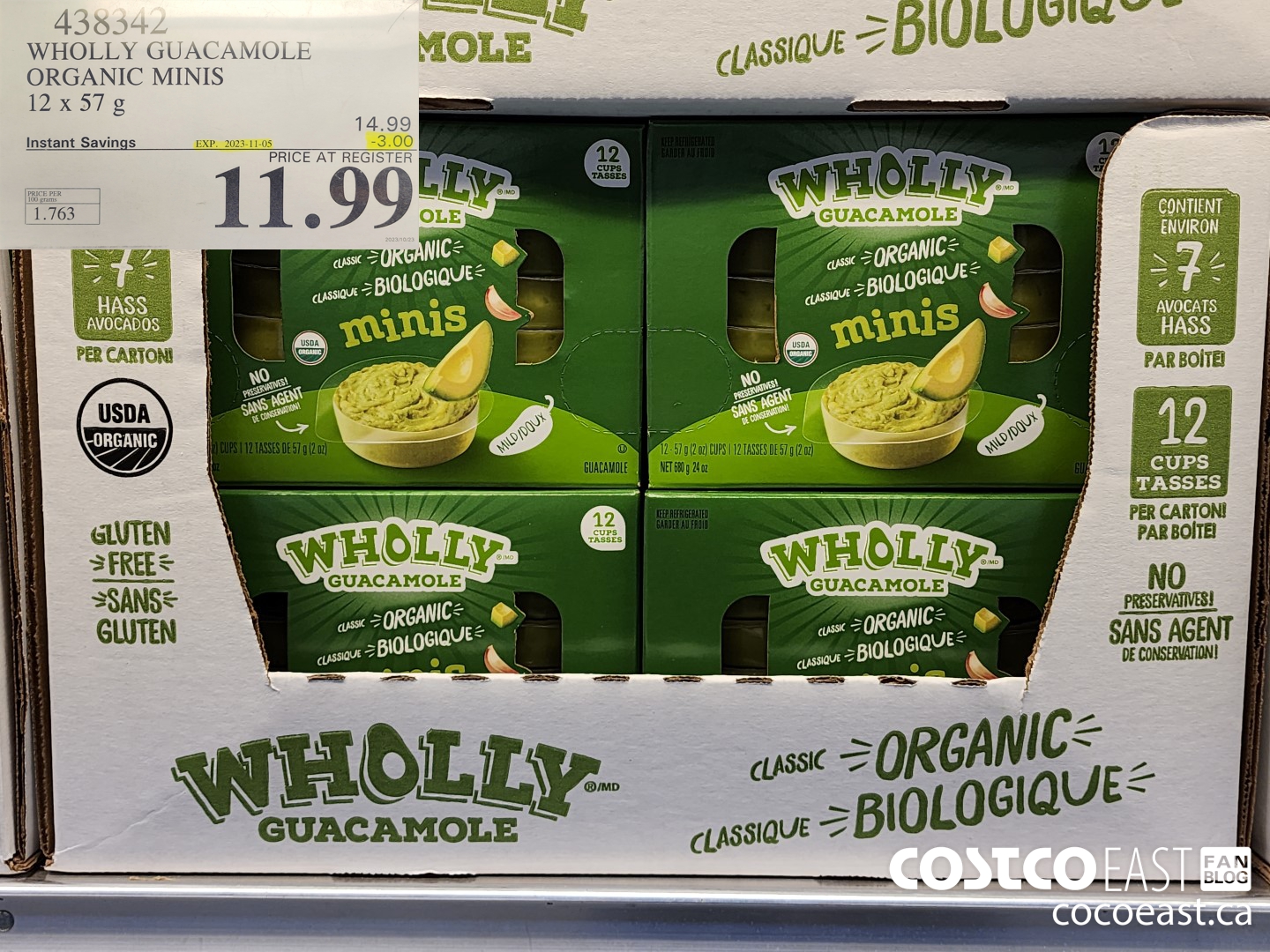 438342 WHOLLY GUACAMOLE ORGANIC MINIS 12 X 57 G ($3.00 INSTANT SAVINGS EXPIRES ON 2023-11-05) $11.99