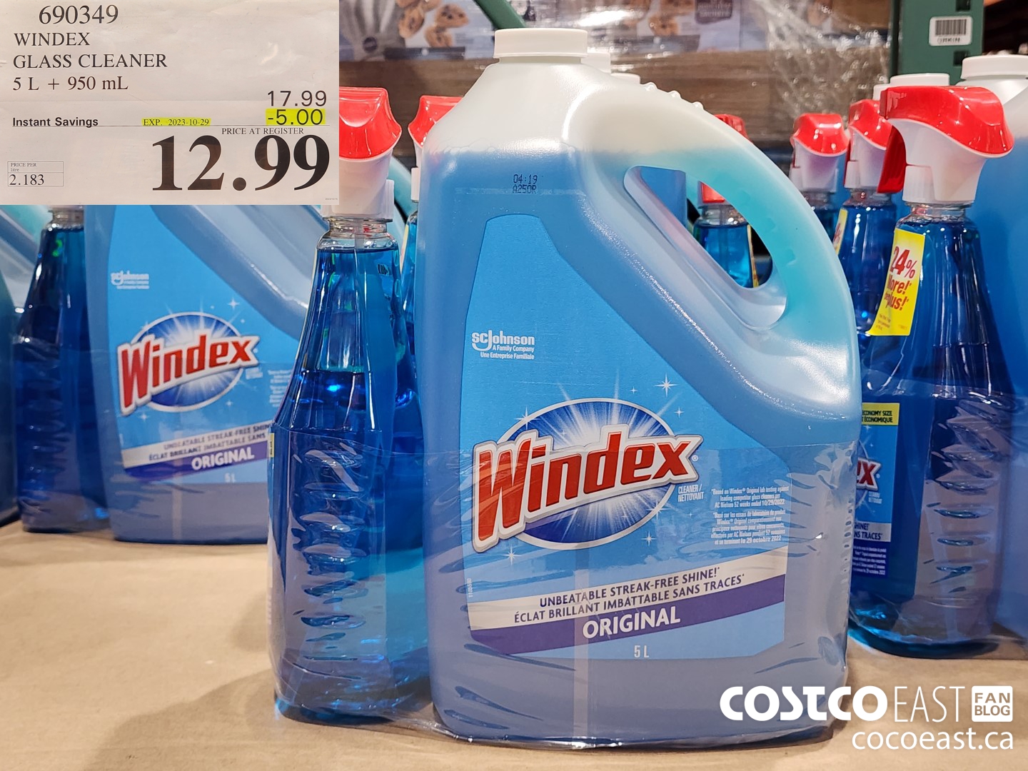 690349 WINDEX GLASS CLEANER 5 L + 950 ML ($5.00 INSTANT SAVINGS EXPIRES ON 2023-10-29) $12.99