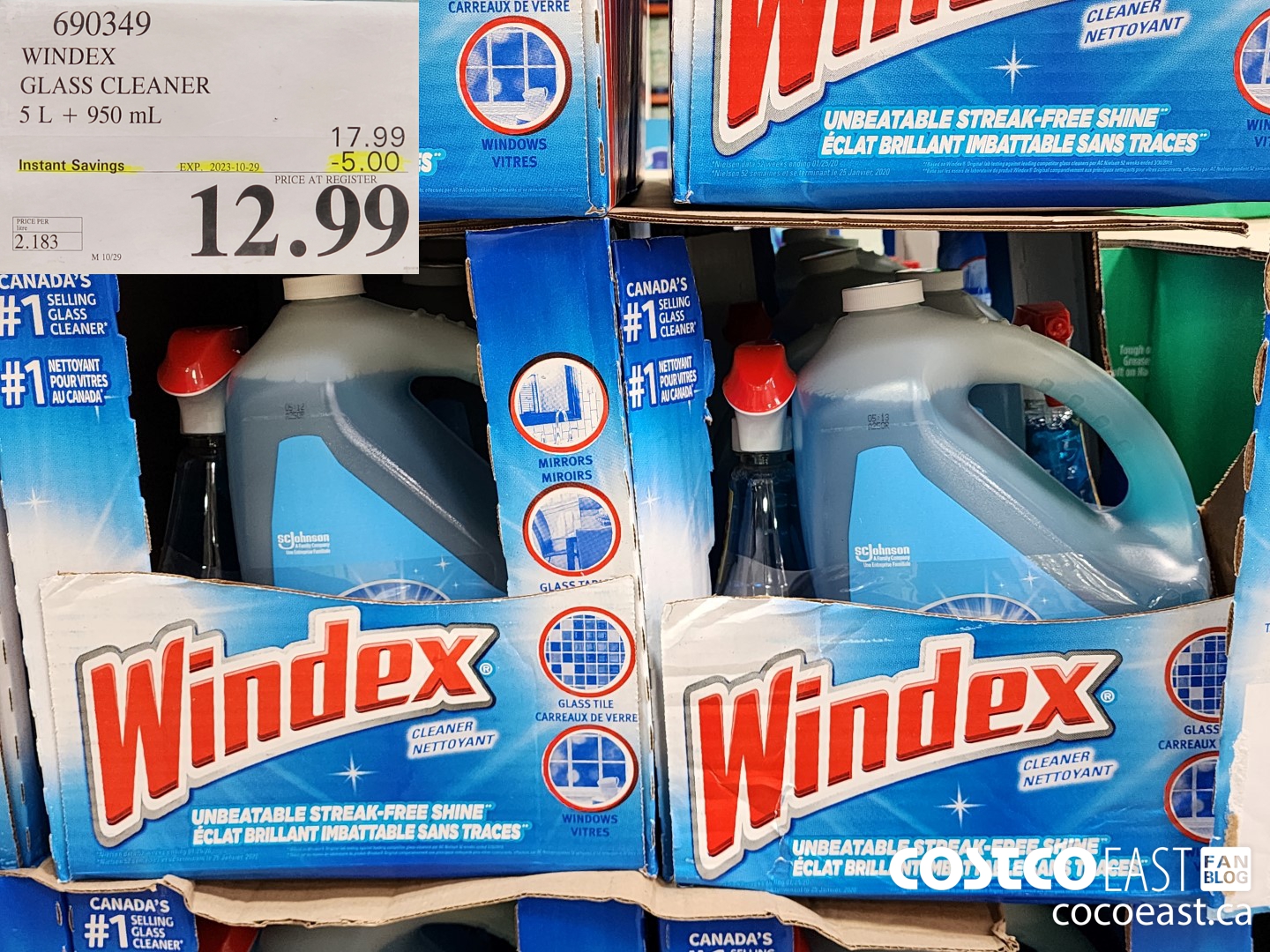 690349 WINDEX GLASS CLEANER 5 L + 950 ML ($5.00 INSTANT SAVINGS EXPIRES ON 2023-10-29) $12.99