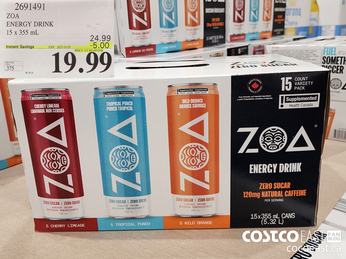2691491 ZOA ENERGY DRINK 15 x 335 ML ($5.00 INSTANT SAVINGS EXPIRES ON 2023-10-29) $19.99