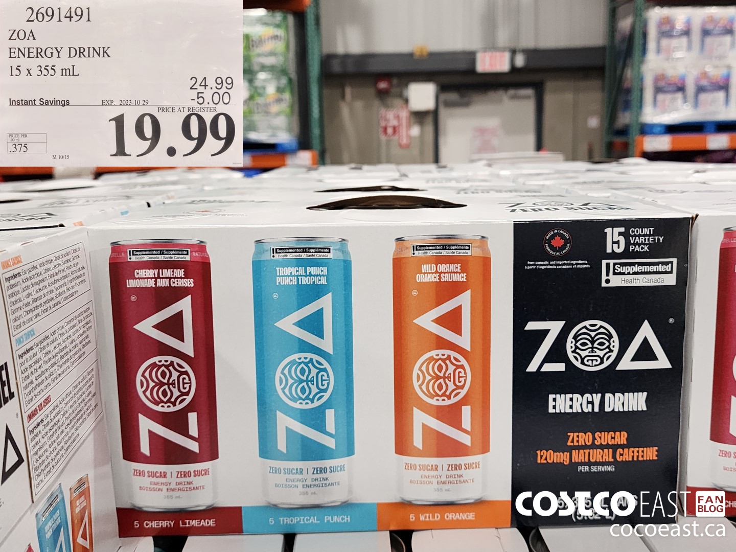 2691491 ZOA ENERGY DRINK 15 x 335 ML ($5.00 INSTANT SAVINGS EXPIRES ON 2023-10-29) $19.99