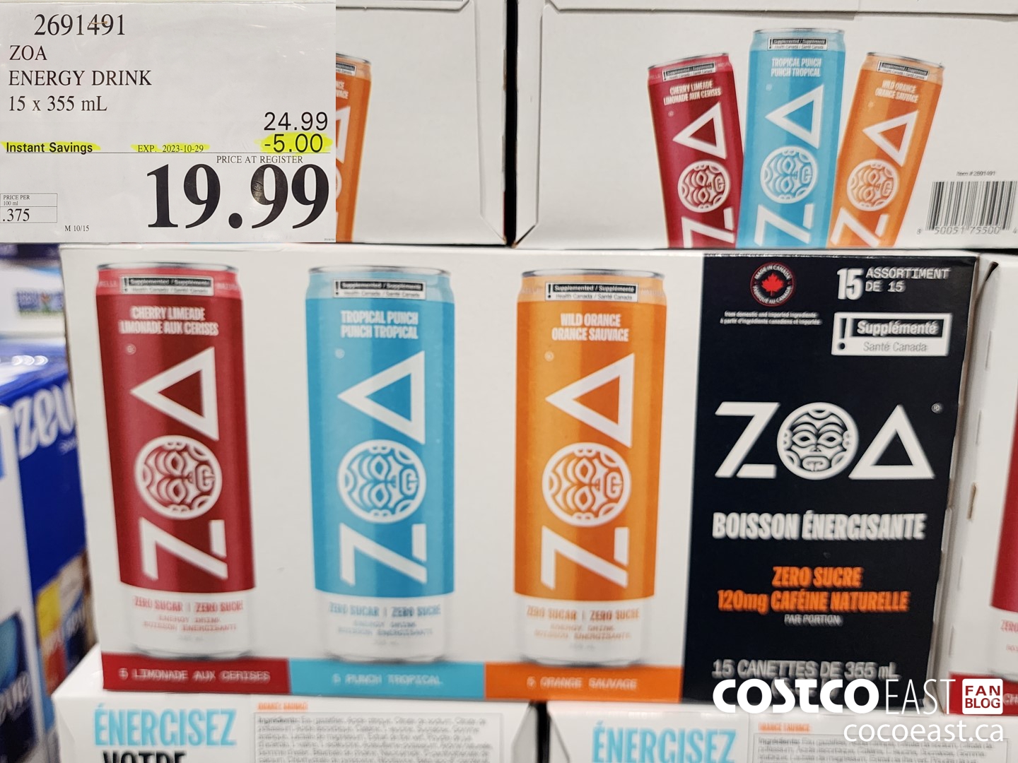 2691491 ZOA ENERGY DRINK 15 x 335 ML ($5.00 INSTANT SAVINGS EXPIRES ON 2023-10-29) $19.99