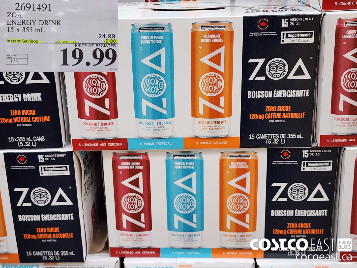 2691491 ZOA ENERGY DRINK 15 x 335 ML ($5.00 INSTANT SAVINGS EXPIRES ON 2023-10-29) $19.99