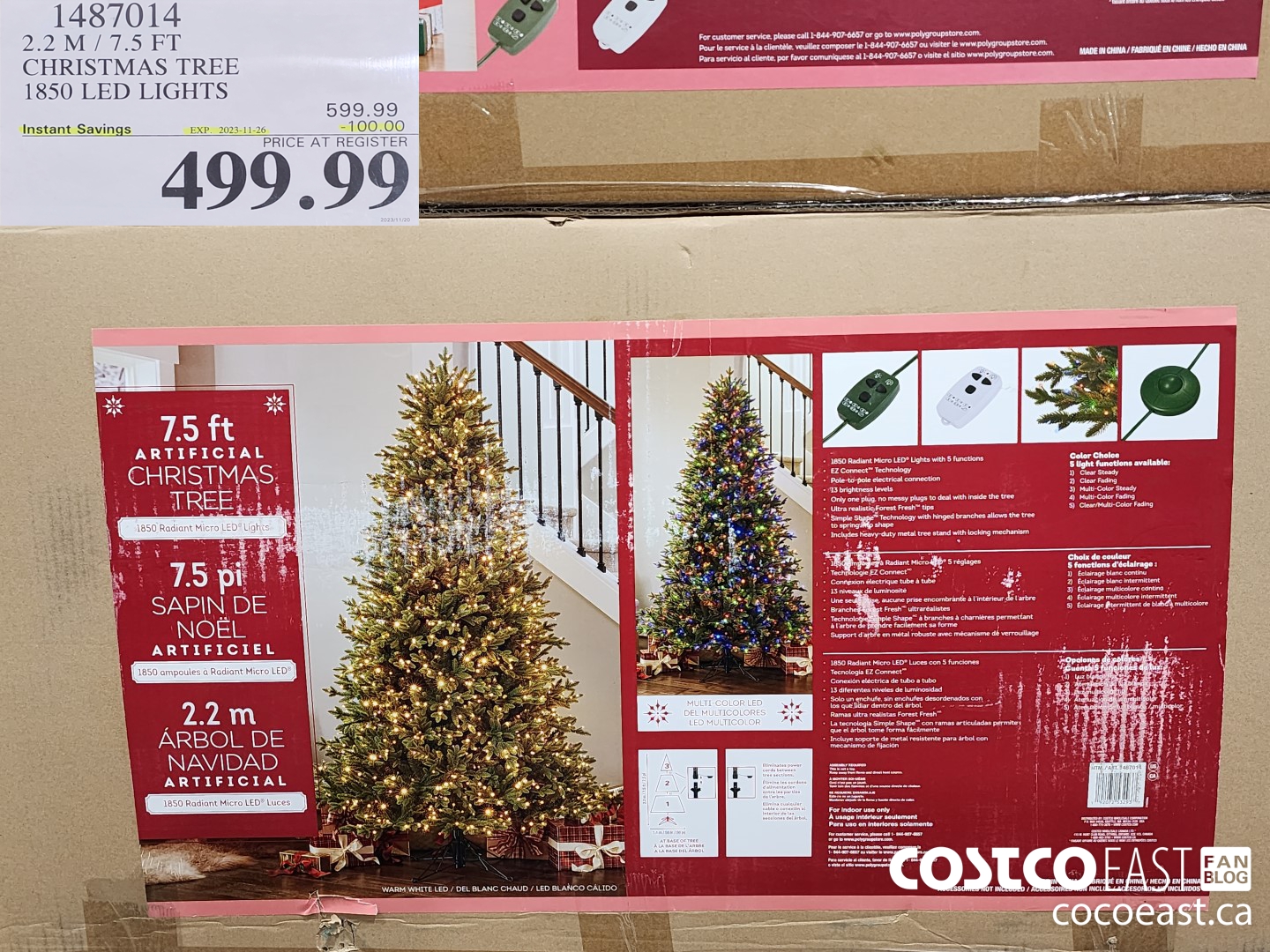 1487014 2.2M / 7.5 FT CHRISTMAS TREE 1850 LED LIGHTS ($100.00 INSTANT SAVINGS EXPIRES ON 2023-11-26) $499.99