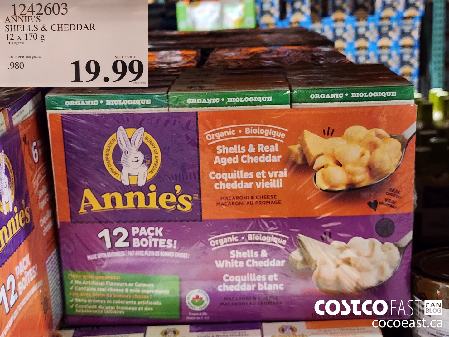 1242603 ANNIE'S ORGANIC MAC & CHEESE 12 X 170 G $19.99